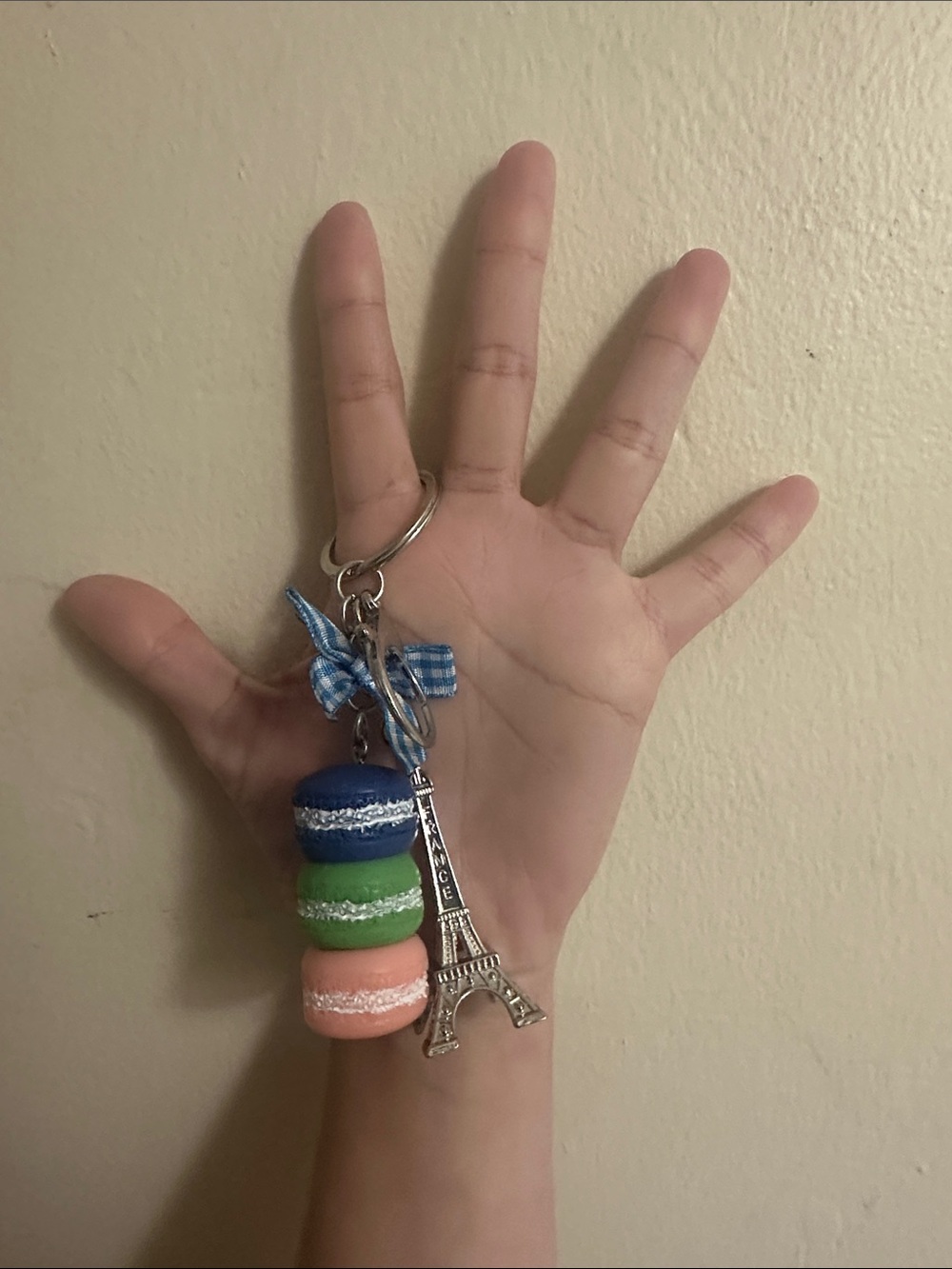 Blue, Green & Pink Macaron Eiffel Tower Keychain Charm